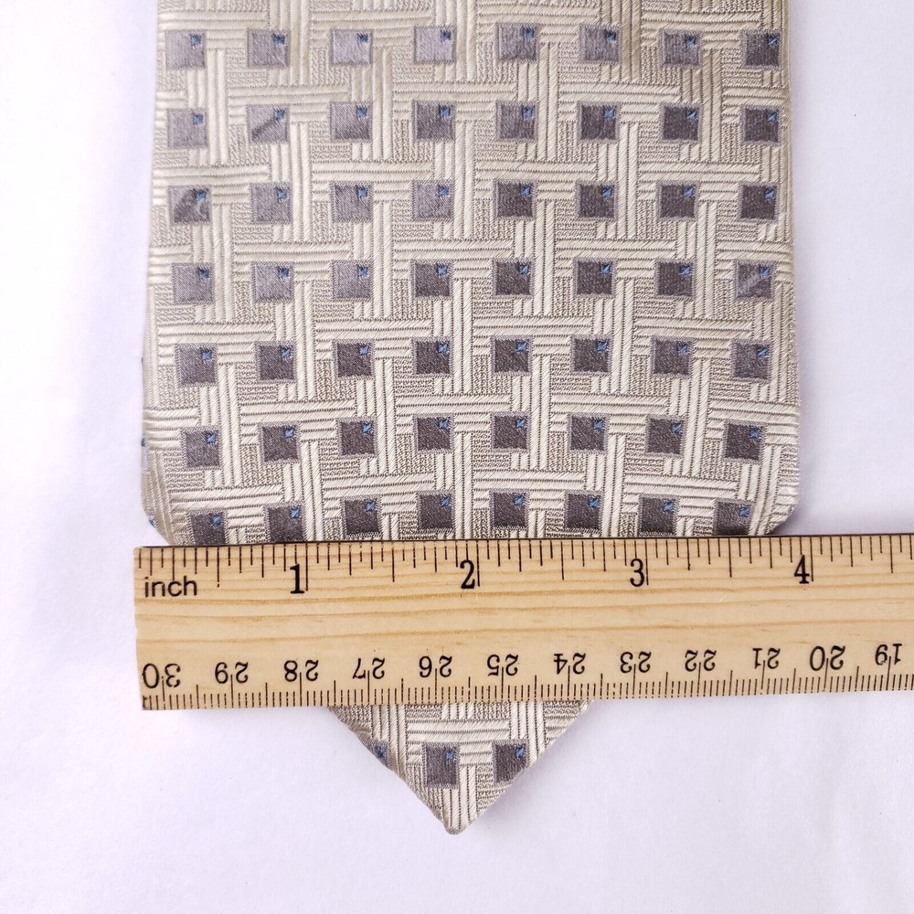 Geoffrey Beene Geometric Print Necktie Beige Gray Blue Modern Businesscore Prep - Picture 5 of 6
